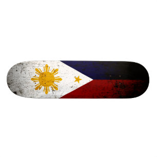 Skateboard Drapeau grunge noir de Philippines