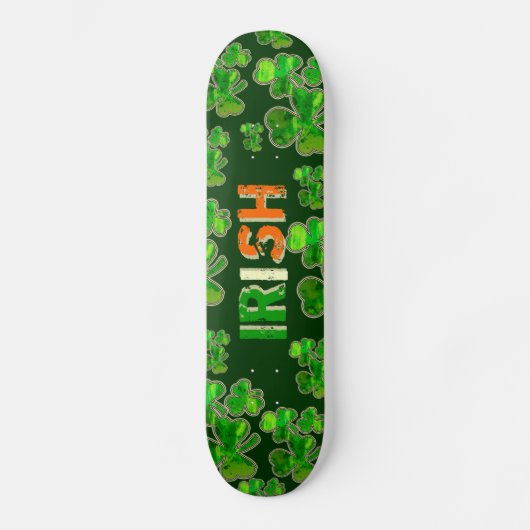 Skateboard Drapeau Vert orange Blanc Irlandais Shamrock Skate (Recto)