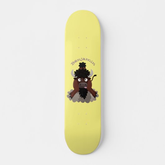 Skateboard Drôle dessin animé de bison de buffle (Devant)