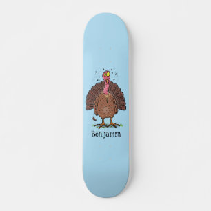 Skateboard Drôle dinde marron de la ferme avec des mouches de