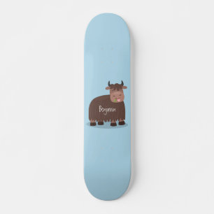Skateboard Drôle joyeux yak mangeant de l'herbe dessin d'illu