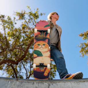 Skateboard Drôle Rétro Vacances de chats d'été
