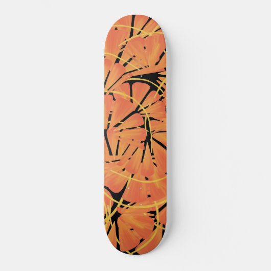 Skateboard Ebony Black Et Citrus Orange Tropical Art Design (Recto)
