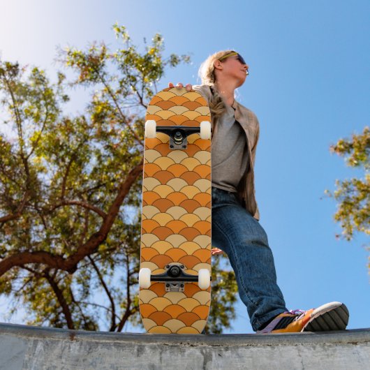 Skateboard Écailés de dragon, éventails, vagues, Seigaiha, or (Extérieur 1)