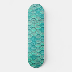 Skateboard Écailles de sirène vert de mer turquoise