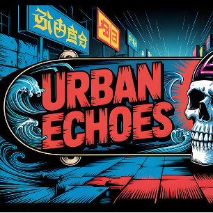 Skateboard Echos Urbains Neon Ukiyo-E Graffiti Art