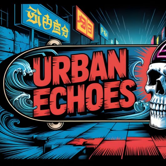 Skateboard Echos Urbains Neon Ukiyo-E Graffiti Art