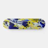Skateboard Éclaboussure de peinture abstraite bleue jaune gra (Horz)