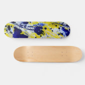 Skateboard Éclaboussure de peinture abstraite bleue jaune gra (Horz)