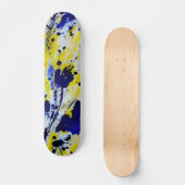 Skateboard Éclaboussure de peinture abstraite bleue jaune gra (Recto)