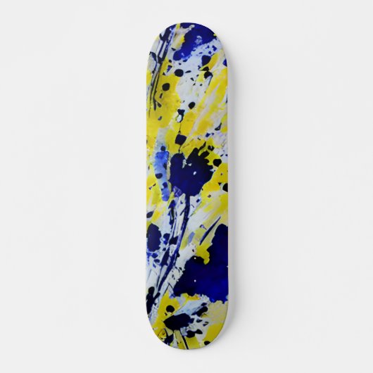 Skateboard Éclaboussure de peinture abstraite bleue jaune gra (Devant)