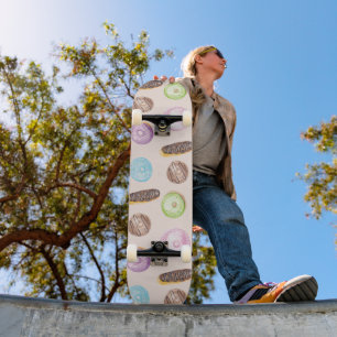 Skateboard Éclairs Donuts Aquarelle Amusant Peinture Manuelle
