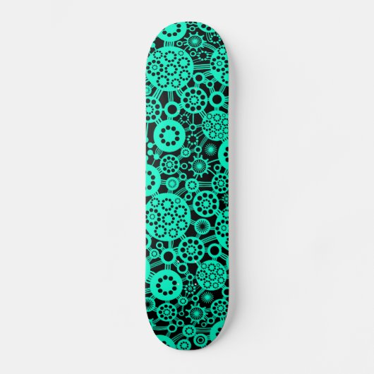 Skateboard Écosystème - Turquoise sur Noir (Recto)