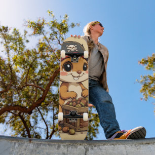 Skateboard Écureuil Pirate avec Trésor de Glands Drôle et Mig