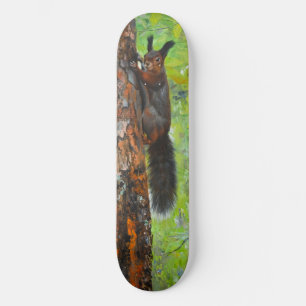 Skateboard Écureuil sur pin – Peinture à l'huile réaliste