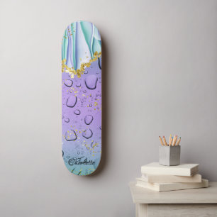 Skateboard Elégant Aqua Blue Gradient Ombre Nom personnalisé