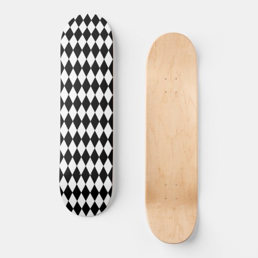 Skateboard Elégant Arlequin Blanc Noir Rhombus géométriques (Recto)