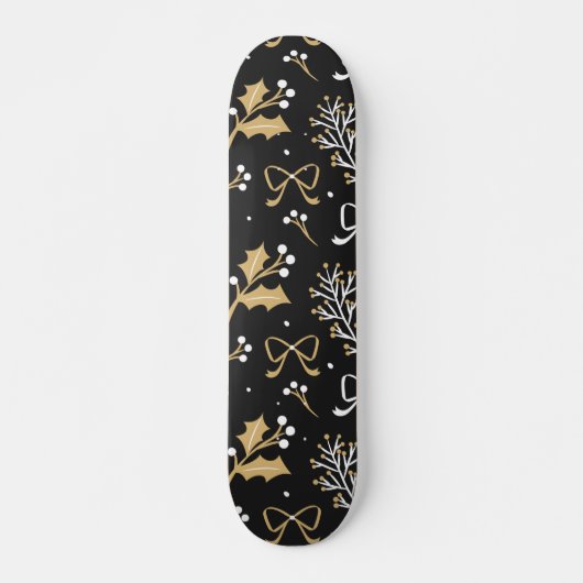 Skateboard Elegant Black Mistletoe & Ribbon Christmas Pattern (Devant)
