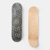 Skateboard Elégant bleu or Mandala Floral (Recto)