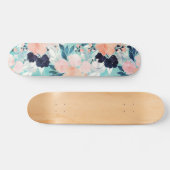 Skateboard Elégant bleu rose Fleurs de menthe Aquarelle Flora (Horz)