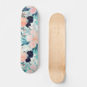Skateboard Elégant bleu rose Fleurs de menthe Aquarelle Flora (Recto)