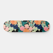 Skateboard Elégant bleu rose orange Fleurs noir floral (Horz)