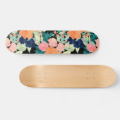 Skateboard Elégant bleu rose orange Fleurs noir floral (Horz)