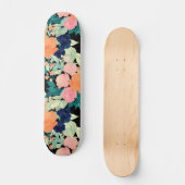 Skateboard Elégant bleu rose orange Fleurs noir floral (Recto)