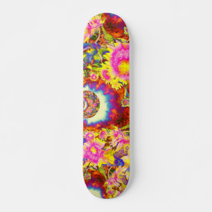 Skateboard Élégant boho rétro tournesol fleurs rose jaune