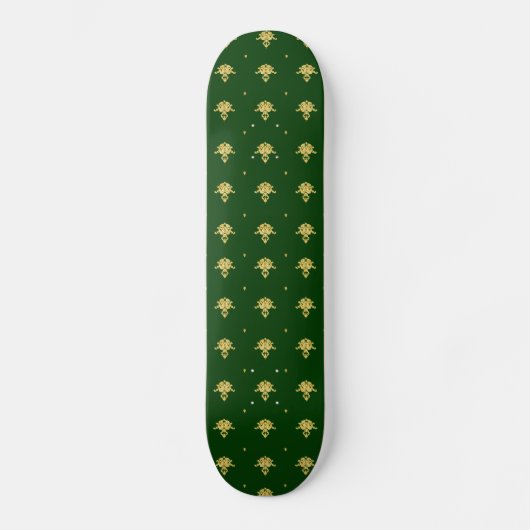 Skateboard Elegant Green et Gold Damask (Recto)