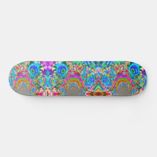 Skateboard Elégant jardin fleuri bleu rose abstrait (Horz)