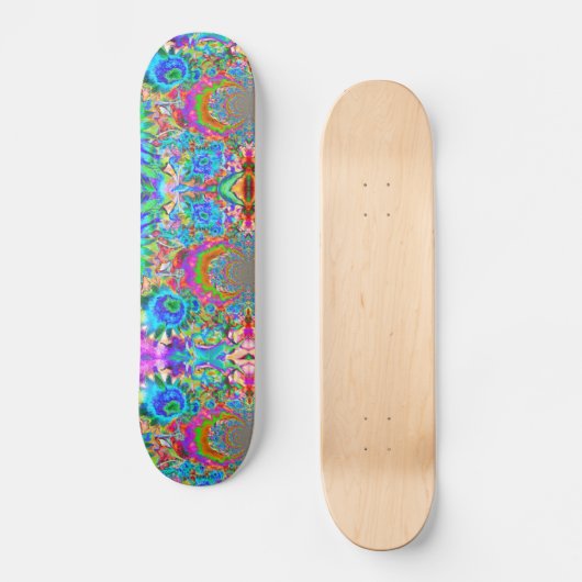 Skateboard Elégant jardin fleuri bleu rose abstrait (Recto)