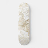 Skateboard Elégant moderne blanc gris or marbre floral (Recto)