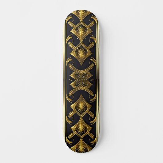 Skateboard Elégant motif art déco en noir et or (Recto)