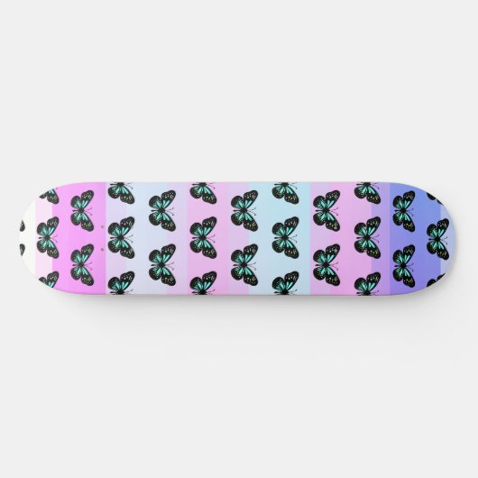 Skateboard Élégant Motif de papillon bleu et noir (Horz)