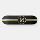 Skateboard Élégant or Monogramme personnalisé sur noir (Horz)