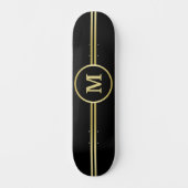 Skateboard Élégant or Monogramme personnalisé sur noir (Recto)
