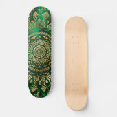Skateboard Élégant or vert Mandala Floral (Recto)