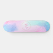 Skateboard Elégant Pastel bleu rose aquarelle peinture (Horz)