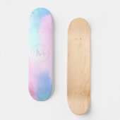 Skateboard Elégant Pastel bleu rose aquarelle peinture (Recto)