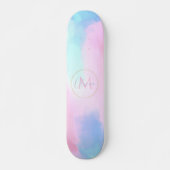 Skateboard Elégant Pastel bleu rose aquarelle peinture (Devant)