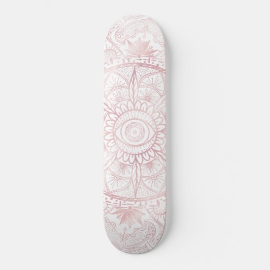 Skateboard Elégant Rose Blanc Or Oeil Soleil Lune Mandala (Recto)