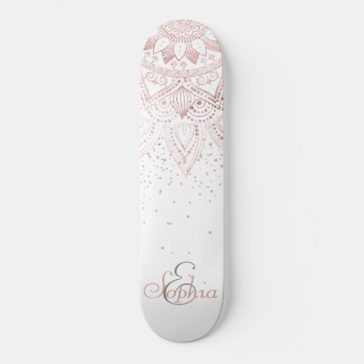 Skateboard Elégant Rose Gold Dots Mandala (Recto)