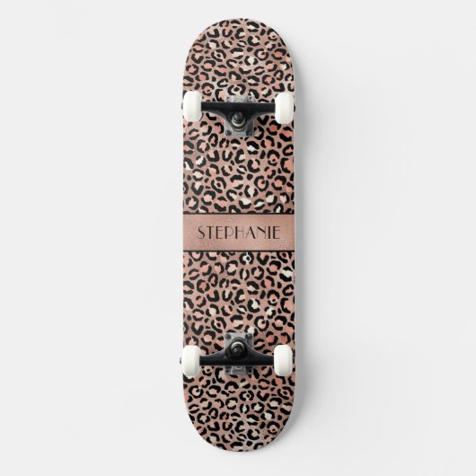 Skateboard Élégant Rose Gold Foil Empreinte de léopard person (Recto)