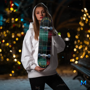 Skateboard Elégant Tartan avec Festive Vert et Rouge Plaid