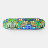 Skateboard Élégant vert abstrait rose turquoise boho floral (Horz)