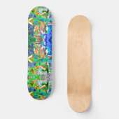 Skateboard Élégant vert abstrait rose turquoise boho floral (Recto)