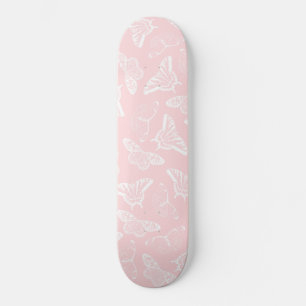 Skateboard Elegant White Butterflies Rose Design