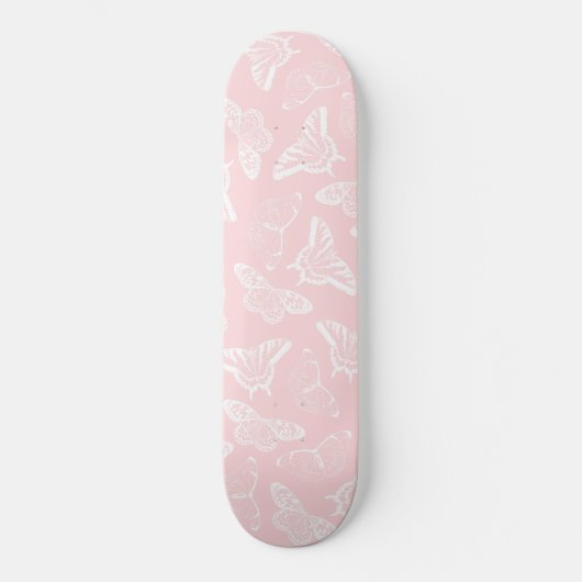Skateboard Elegant White Butterflies Rose Design (Recto)
