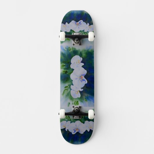 Skateboard Elégante aquarelle blanche orchidées boho tropical (Recto)